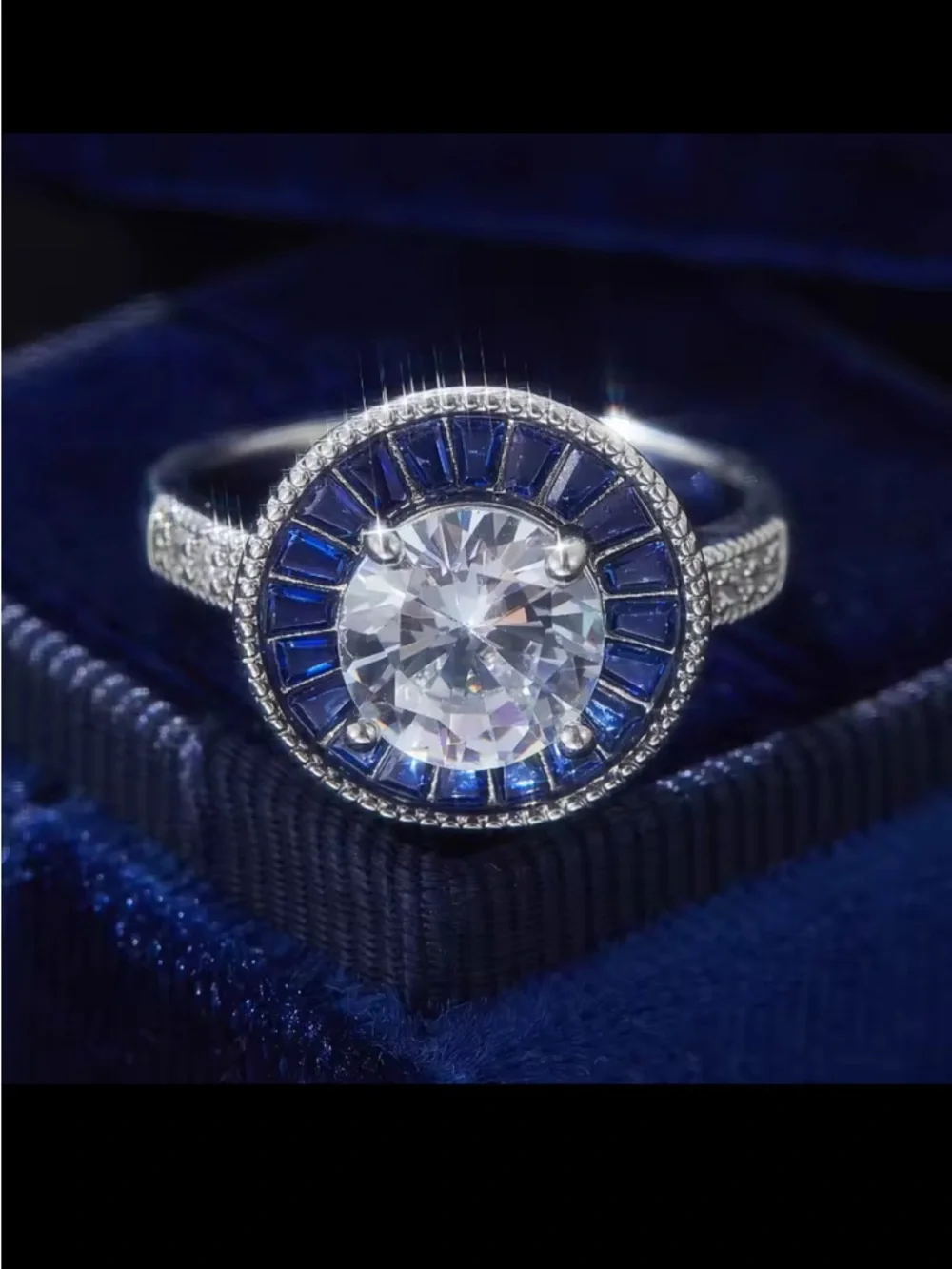 NEW Art DecoVintage-Style Sapphire and Diamond Halo Ring size 8